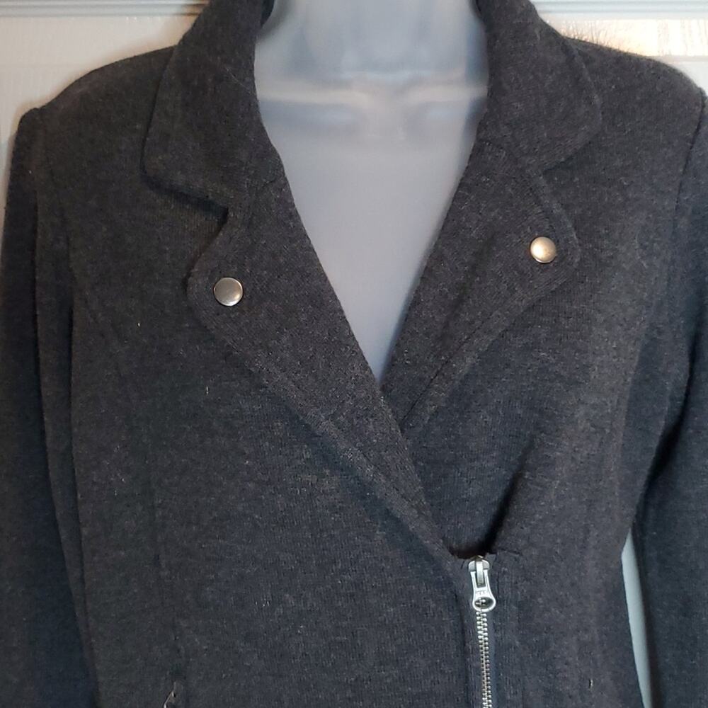 Adrienne Vittadini Black Charcoal Knit Wool Asymmetric Zip Moto Jacket SZ S - Picture 3 of 9